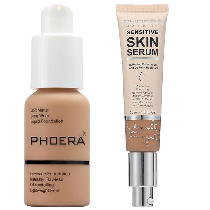 PHOERA Foundation Full Coverage,and Medium Coverage 2024 New PHOERA Foundation Makeup for Mature Skin, Lightweight Wrinkles Matte Natural Finish for a Flawless Complexion(105+N04/Sand+Sand)-VivaGrace Women