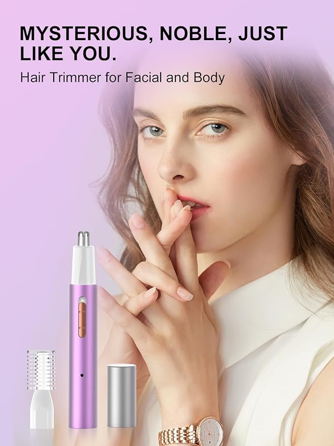 Nose Hair Trimmer for Women Men,2025 Rechargeable 2 in 1 Eyebrow & Facial Trimmer, Professional Painless Ear Hair Trimmer with Powerful Motor and Dual-Edge Blades Easy Cleansing (Purple)-VivaGrace Women
