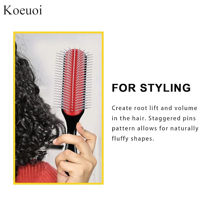 Classic Styling Hair Brush for Wet or Dry Curly Hair. 9 Row Black Brush for Detangling, Separating, Shaping-VivaGrace Women