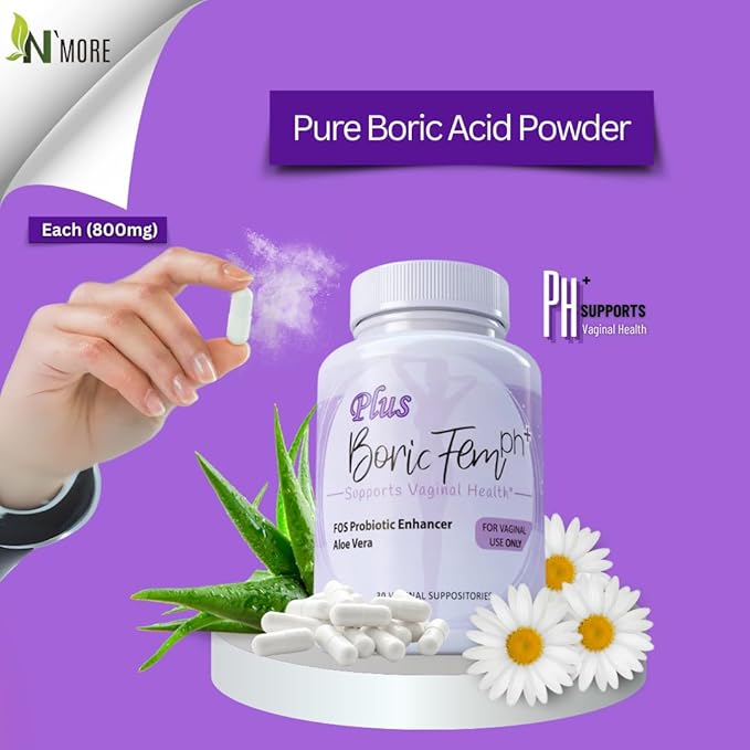 Boric Acid Vaginal Suppositories Plus Aloe Vera & FOS Probiotic Enhancer 800mg/, 30 Count All Natural Made in USA-VivaGrace Women