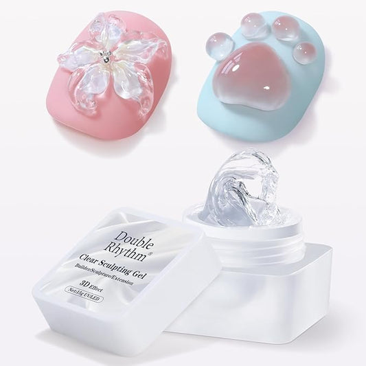 Double Rhythm 3D Clear Solid Sculpting Gel for Nail Art - Non-Sticky Hard Gel for Building, Carving, Molding Extension - Soak Off UV/LED Salon Home DIY 0.5 Oz (Clear)-VivaGrace Women