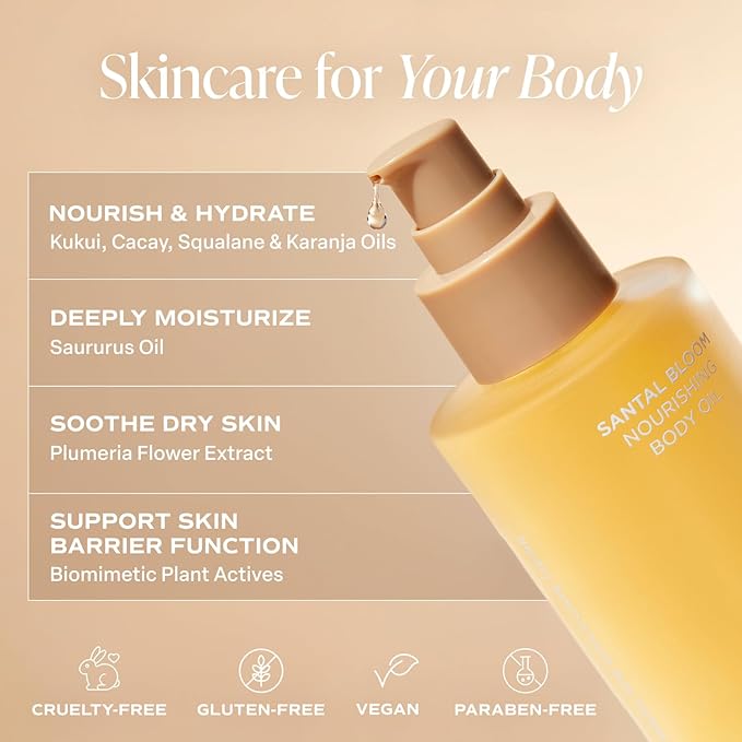 Saltair Body Oil. Luxurious Santal Bloom After Shower and Bath Oil Moisturizer for Women and Men. Botanical, Non-Greasy, and Well-Absorbing Lotion for Hydrating Dry Skin. 4oz Pump Bottle-VivaGrace Women