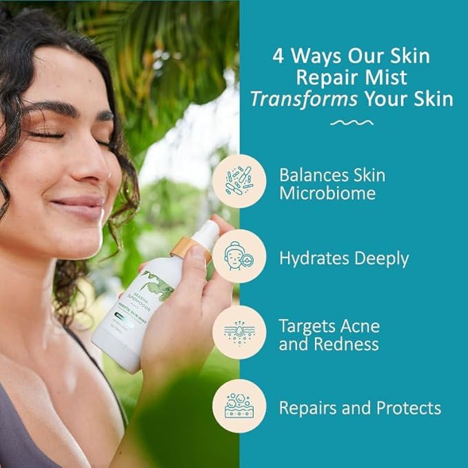 Akasha Prebiotic Skin Mist 3.4oz I Organic Facial Mist, Sea Kelp Extract, Face Spray for Naturally Restoring the Skins Microbiome, Dewy, Help Acne, Psoriasis & Sunburn*, Anti Aging Skin Care Products-VivaGrace Women
