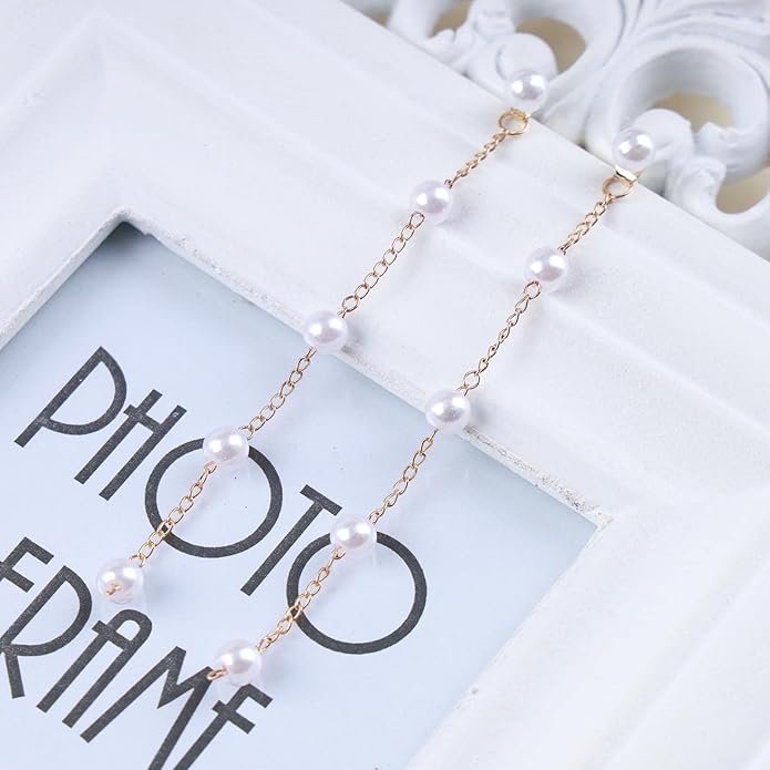 Boho Long Pearl Drop Earrings Vintage Gold Tassel Pearl Dangle Earrings Statement Pearl Chain Drop Dangle Earrings Wedding Prom Bridal Pearl Hook Earrings Jewelry for Women-VivaGrace Women