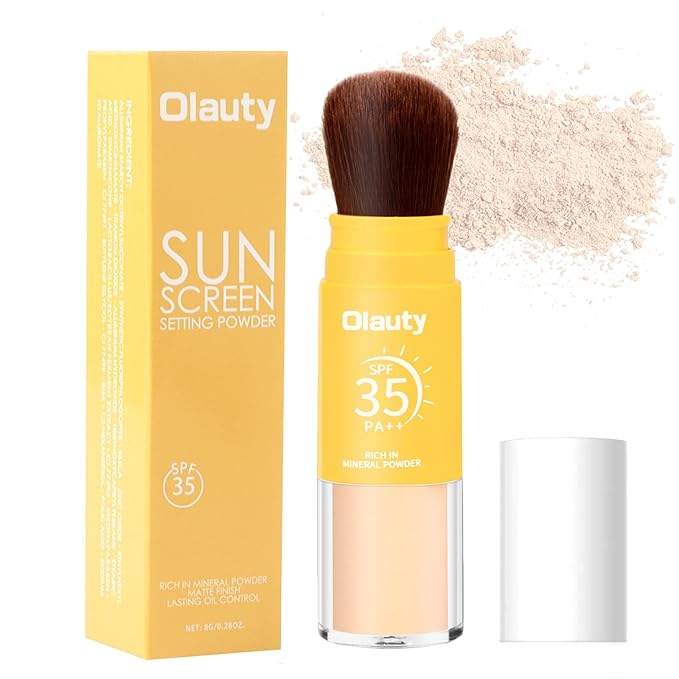 Mineral Sunscreen Setting Powder, SPF 35, Translucent Brush Setting Powder for Face, Long Lasting Oil Control Matte Loose Powder, Lightweight, Breathable (01# Translucent)-VivaGrace Women