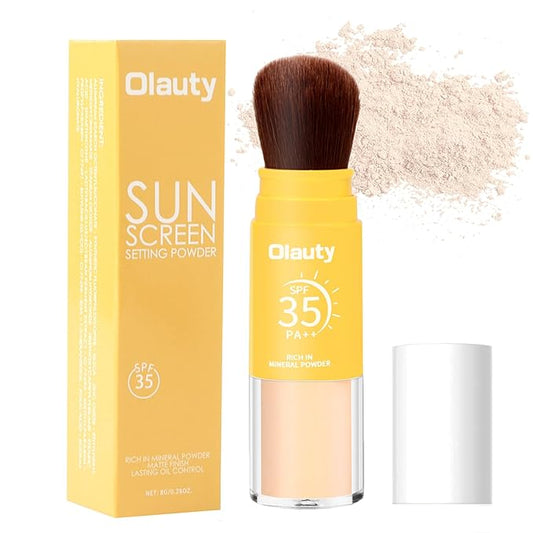 Mineral Sunscreen Setting Powder, SPF 35, Translucent Brush Setting Powder for Face, Long Lasting Oil Control Matte Loose Powder, Lightweight, Breathable (01# Translucent)-VivaGrace Women