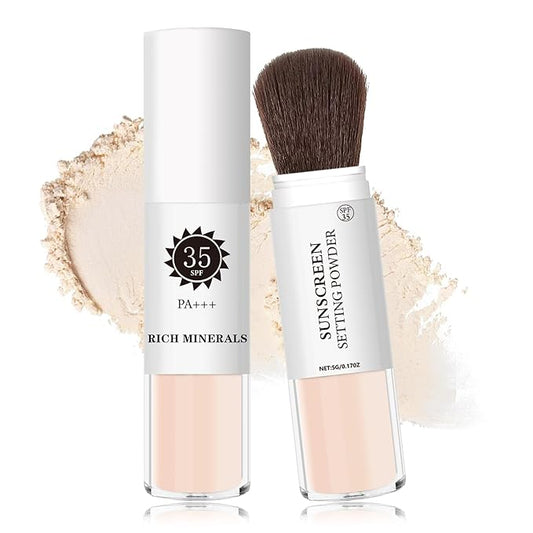 Mineral Sunscreen Setting Powder Mineral Brush Powder SPF 35 PA+++ Oil Control Matte Effect Lightweight Breathable Translucent Powder Setting Powder Sunscreen Makeup for Face with Brush-01 Translucent-VivaGrace Women