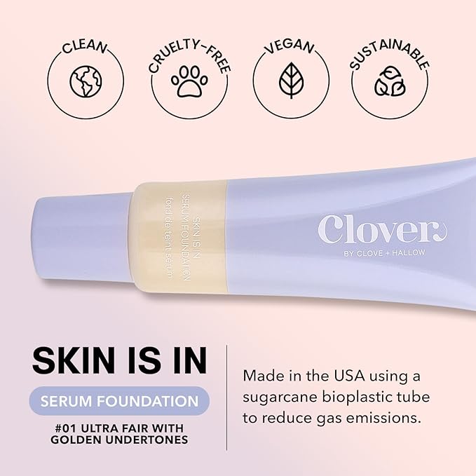 Clover Skin Is In Serum Foundation | Hydrating Face Serum, Lightweight Foundation, Cruelty-Free & Vegan | With Squalane And Sunflower Seed Wax | 30 ml - Shade 01 (Ultra Fair)-VivaGrace Women