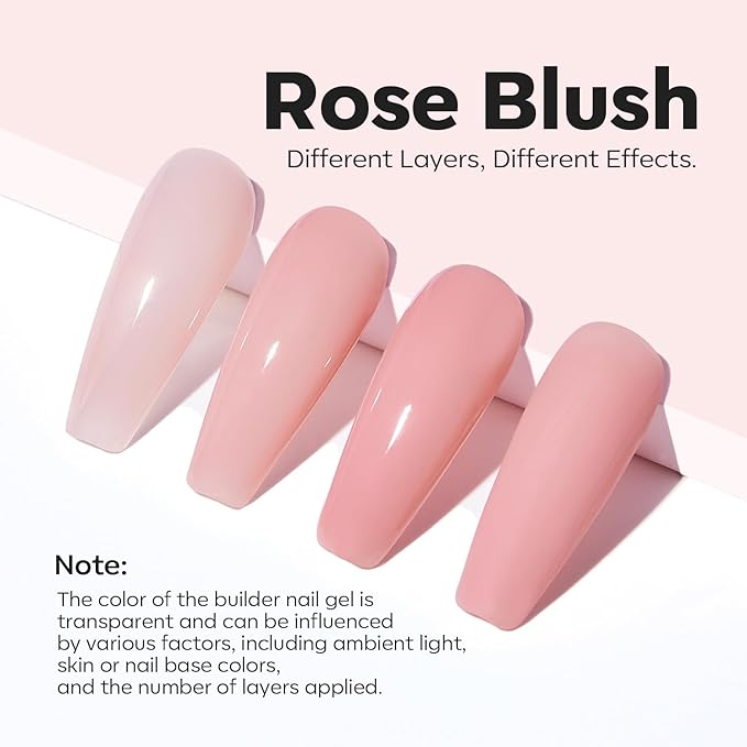 modelones Builder Nail Gel, 8-in-One Neutral Nude Pink Builder for Nail Thickening Apex Building, Rose Blush Pink Rubber Color Base LED Lamp Cured Strengthener Extend Hard Gel Polish for DIY Salon-VivaGrace Women