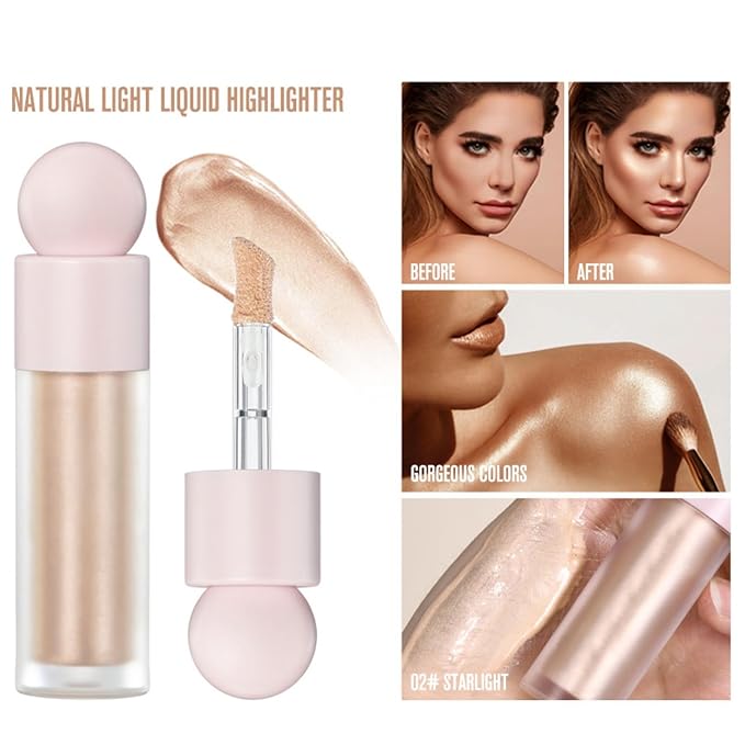 Liquid Highlighter Natural Glow For Face & Body, Waterproof Moisturizing Light Liquid Luminizer For Long Lasting Shimmer, Contour Highlighter Stick Easy to Apply with Cushion Applicator-VivaGrace Women