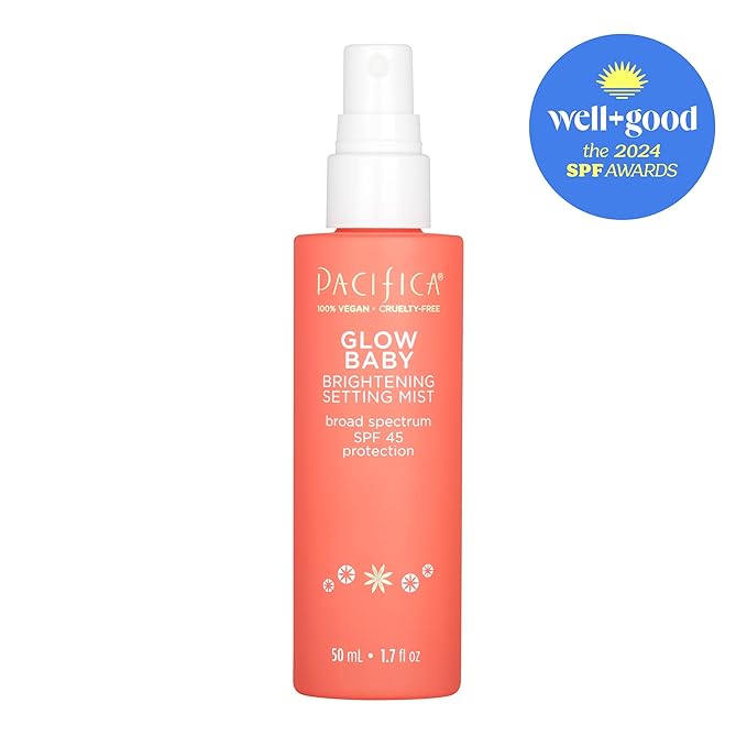 Pacifica Beauty Glow Baby Brightening Setting Mist & Glowy Vitamin C Skin Solve Set, Skincare, Suncare, SPF 45, UVA/UVB, Blue Light Protection, Primer, Vegan, 1.7 fl oz and 1 fl oz (Set of 2)-VivaGrace Women