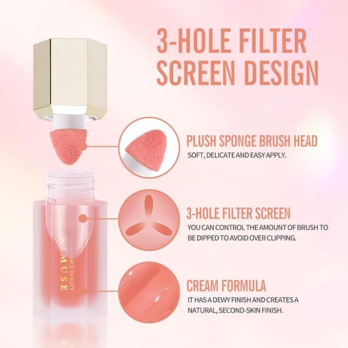 KIMUSE Soft Cream Blush Makeup, Liquid Blush for Cheeks, Weightless, Long-Wearing, Smudge Proof, Natural-Looking, Dewy Finish-VivaGrace Women