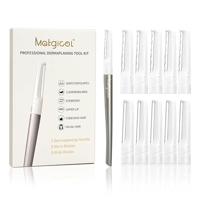 Dermaplaning Razor for Face - 10 Blade Refills, Dermaplaning Tool for Face Help Exfoliate and Smooth Skin, Easy-to-Use Facial Razors, Eyebrow Razor & Peach Fuzz Removal for Beauty-VivaGrace Women