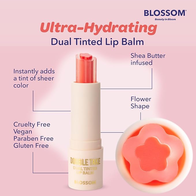 Blossom Double Take Flower Shaped Dual Tinted Moisturizing Lip Balm with Shea Butter, 0.13oz/3.6g, Tickle Me Pink-VivaGrace Women