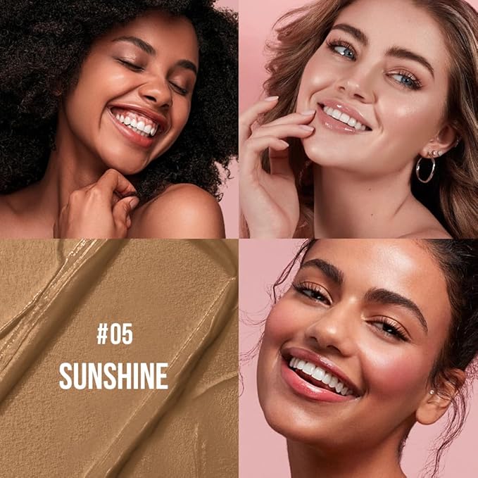 Multi-Use Makeup Cream Blush Stick, Unidollss 3-in-1 Buildable Contour Bronzer Blush Stick, Hydrating formula, All day wear, Easy Application with Thumb Puff Included (05 SUNSHINE)-VivaGrace Women