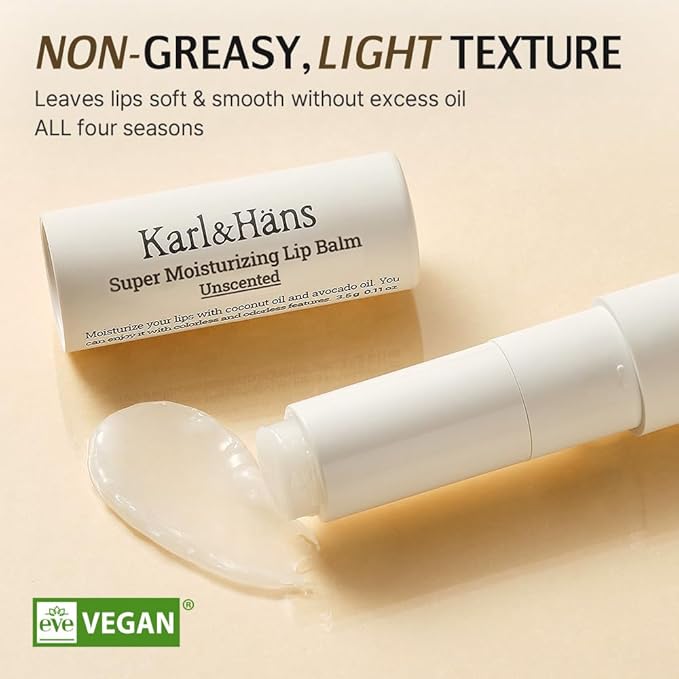 Karl&Hans Super Moisturizing Lip Balm - Unscented with Coconut & Avocado Oil for Lip Repair and Care, Soothes and Hydrates Dry Lips with Natural and Nourishing Formula - 1 Count-VivaGrace Women