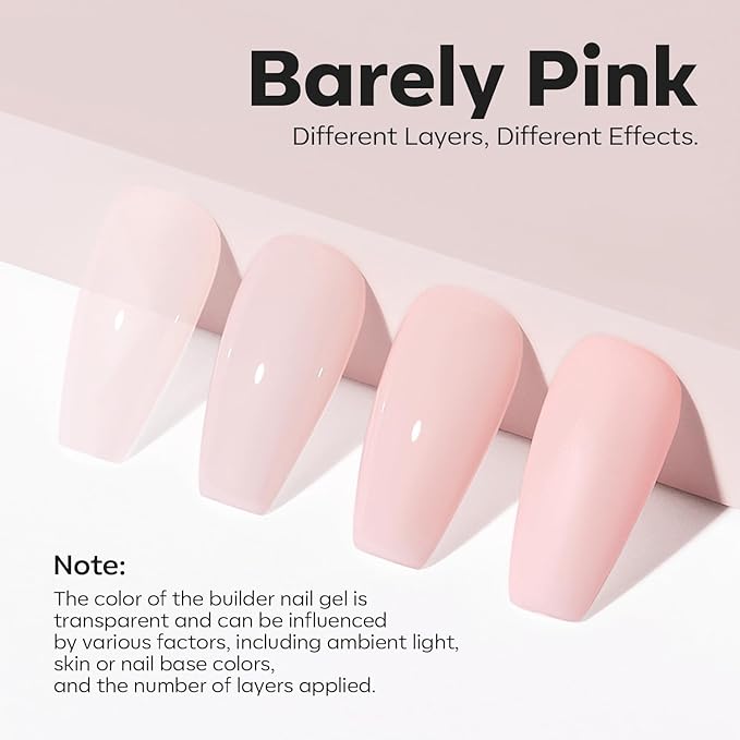 modelones Builder Nail Gel, 8-in-One Barely Pink Builder, Sheer Pink Rubber Base Gel Polish, LED Lamp Cured Color Base Hardener Strengthener Apex Building Extension for Girls DIY Salon Home-VivaGrace Women