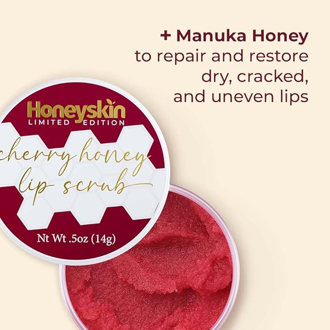 Lip Exfoliator Scrub and Lip Treatment - Gentle Lip Repair for Dry Cracked Lips and Lip Scrubs Exfoliator and Moisturizer - All Naturals Lip Brightening for Dark Lips (Cherry Honey)-VivaGrace Women