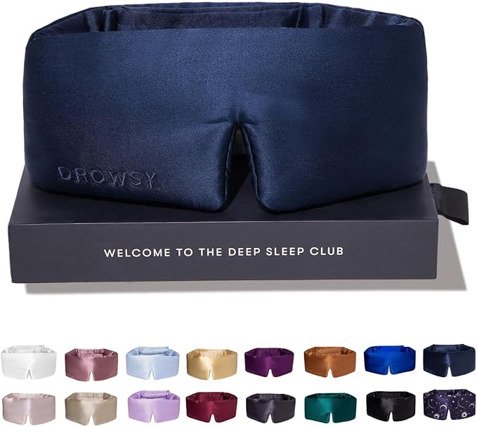 DROWSY Silk Sleep Mask. Face-Hugging, Padded Silk Cocoon for Luxury Sleep in Total Darkness. (Midnight Blue)-VivaGrace Women