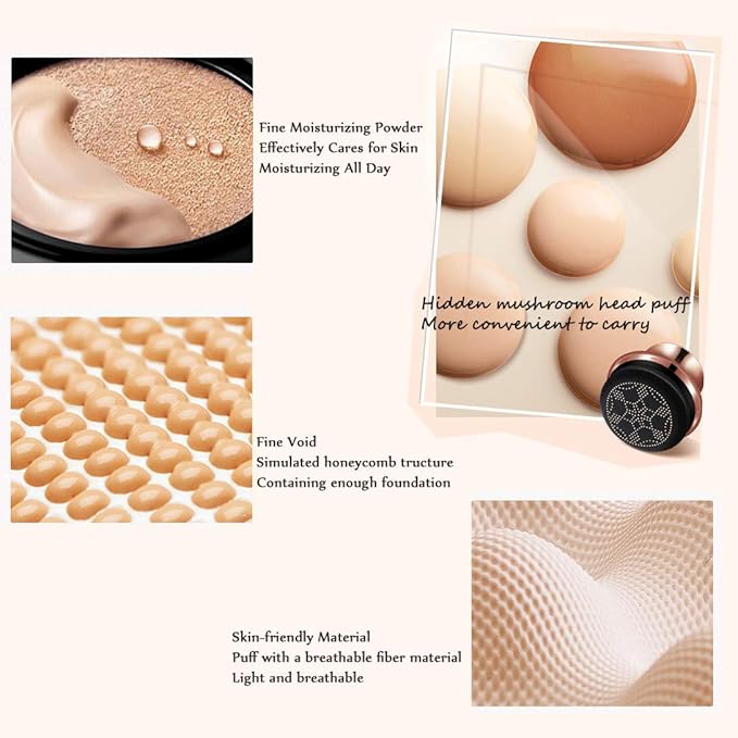 GL-Turelifes Mushroom Head Air Cushion Foundation CC Cream Water Feeling Flawless BB Cream Moisturizing Oil Control, Lightweight & Smoothing Natural Concealer (BlanchedAlmond)-VivaGrace Women
