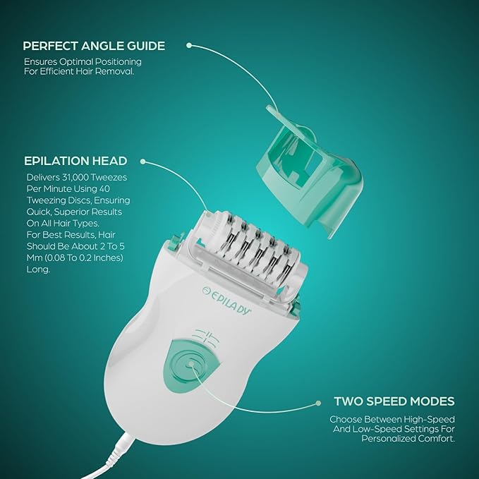 Epilady Speed Corded Epilator for Women | Compact Hair Removal Device for Arms, Legs, Underarms & Bikini Area, Epilators Hair Removal for Women-VivaGrace Women