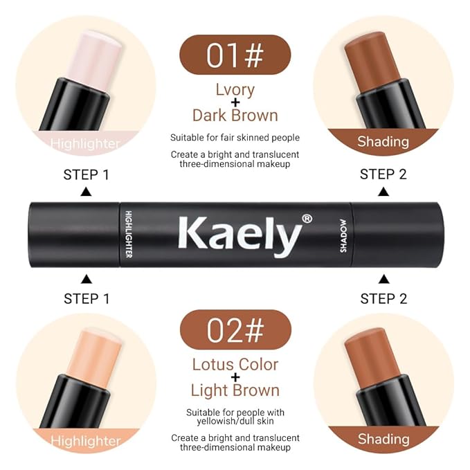 evpct 4 Color Contour Stick Makeup Set Concealer Bronzer Stick Cream Contour Palette Contour Contouring Makeup Kit for Beginner Face Highlighter Makeup Stick Liquid Contour contorno maquillaje 01+02-VivaGrace Women