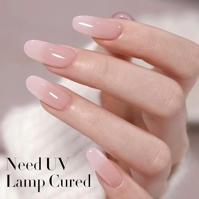 Double Rhythm Gel Polish Translucent Sheer Neutral Natural Light Milky Same Color Same Bottle 15ML Jelly Polish Art DIY at Home (Baby Pink-A1376)-VivaGrace Women