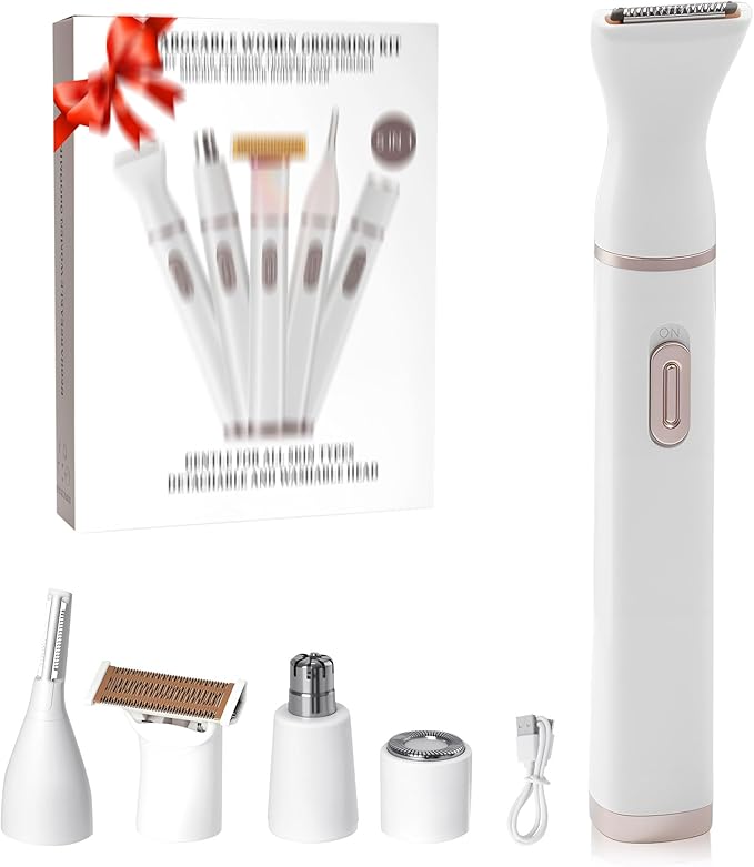 Women Face Epilator, 5 in 1 Epilator Hair Removal for Women, Electric Rechargeable Facial Hair Divice for Face,Lip,Chin with 5 x Replacement Heads, Nose Trimmer for All Skin Types-VivaGrace Women