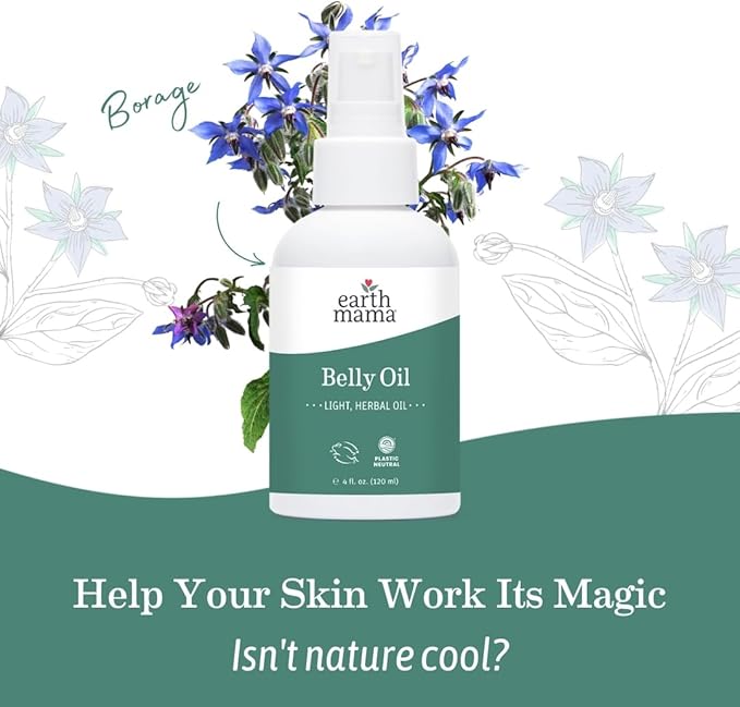 Earth Mama Belly Oil for Dry Skin | Calendula Skin Care Moisturizer Oil to Encourage Natural Elasticity and Help Prevent Stretch Marks During Pregnancy and Postpartum, 4-Fluid Ounce-VivaGrace Women