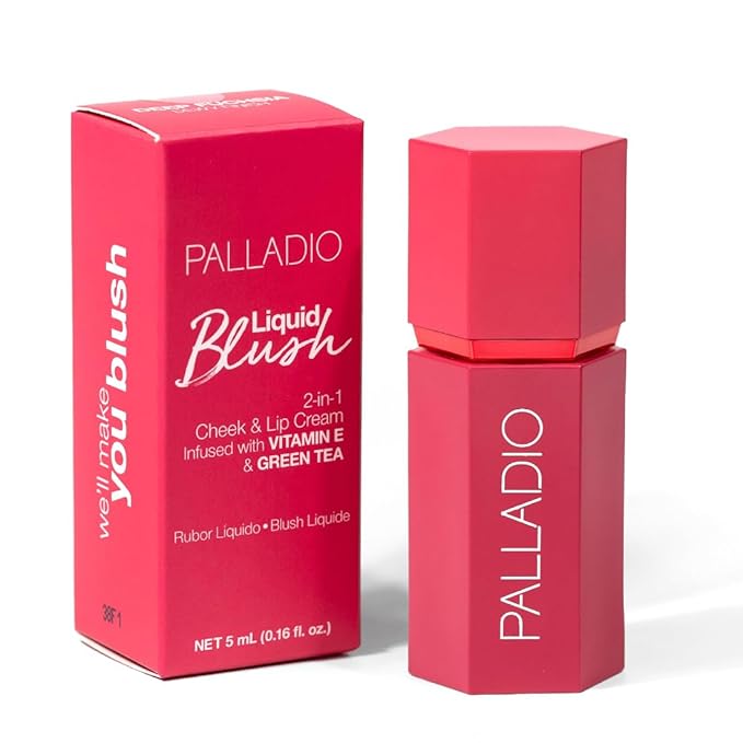 Palladio Liquid Blush for Cheeks & Lips 2-in-1 Makeup Face Blush, Weightless Cream Formula, Smudge Proof Long-Wearing Pigmented Blush, Natural Look Makeup Face Blushes, Dewy Finish, Deep Fuchsia-VivaGrace Women