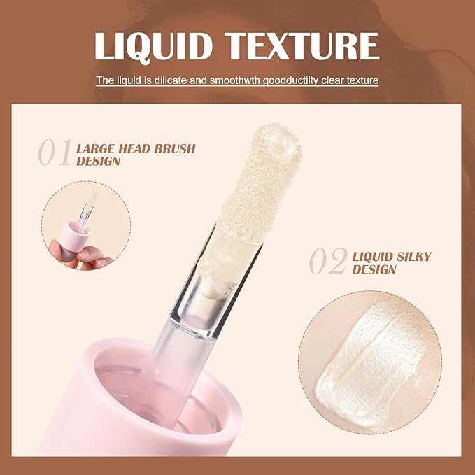 Liquid Highlighter Natural Glow For Face & Body, Waterproof Moisturizing Light Liquid Luminizer For Long Lasting Shimmer, Contour Highlighter Stick Easy to Apply with Cushion Applicator-VivaGrace Women