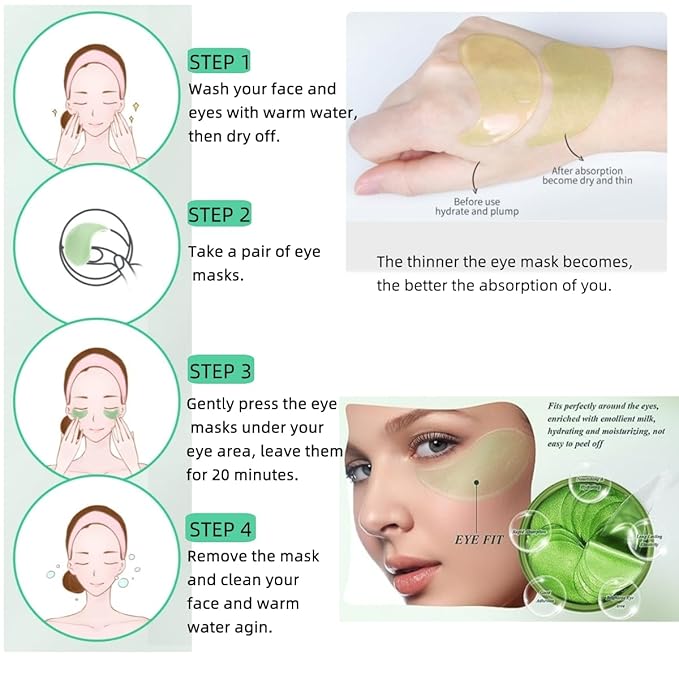 Eye Mask 60 Pcs, Under Eye Patches for Dark Circles and Puffiness, Lighten Fine Lines and Eye Bags,Water Replenishing Eye Treatment Mask (Avocado Eye Mask)-VivaGrace Women