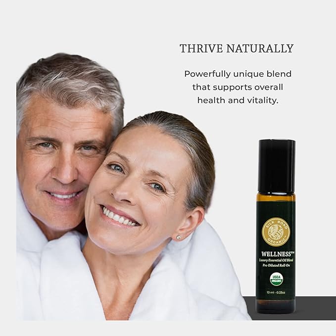 Silk Road Organic Wellness Essential Oil Vitality Blend Roll On - 100% Pure USDA Certified Frankincense, Cypress, Cedarwood, Clary Sage, Orange - Thrive Naturally, 10 ml Roller-VivaGrace Women