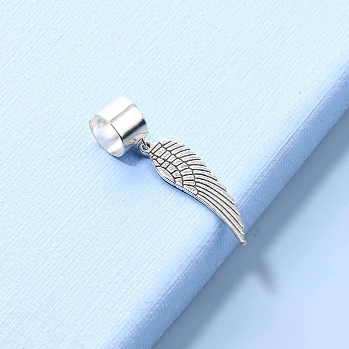 Boho Angel Wing Cuff Earrings Silver Ring Cartilage Earrings with Dangle Wing Ear Cuffs Earrings Clip Wrap Earrings Helix Earrings Jewelry for Women-VivaGrace Women