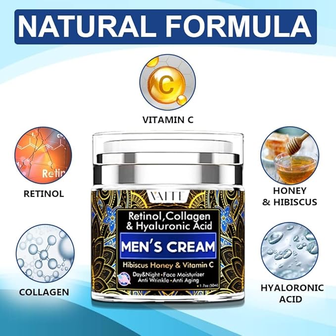 VAITE Mens Face Skin Moisturizer with Collagen, Retinol Ant-Aging, Anti-Wrinkle Under the Eyes Men's cream care for Face with Hibiscus & Honey, Hyaluronic acid, Vitamin C Made in USA-VivaGrace Women