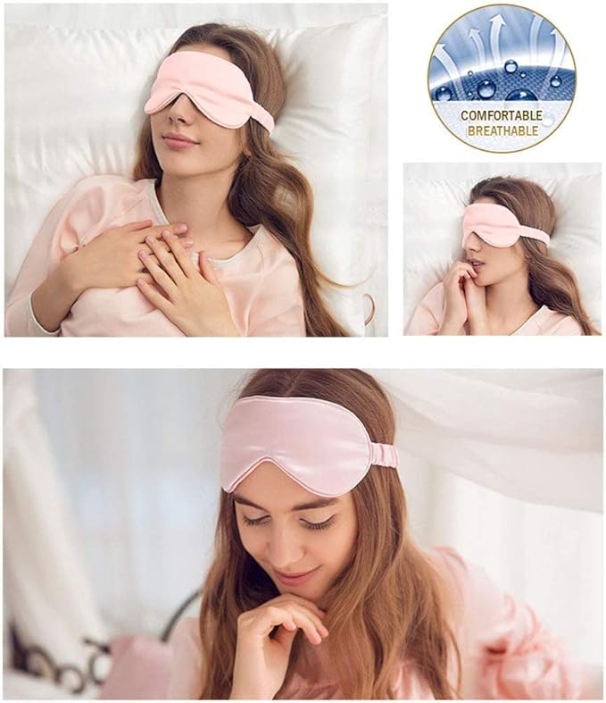 100% Natural Mulberry Soft Silk Sleep Mask, Light Blocking Eye Masks For Sleep, Night Blindfold Eye Mask Cover For Men And Women, Sleeping Night Mask For Travel (Pink)-VivaGrace Women