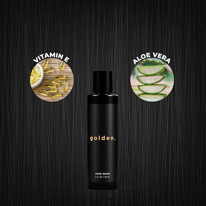 Golden Grooming Co. Men Face Wash with Aloe Vera & Vitamin E - Facial Cleanser for Men - Organic & Nature-Based - Ideal for Sensitive and Oily Skin - Rich Foaming Daily Cleanser - 4 oz.-VivaGrace Women