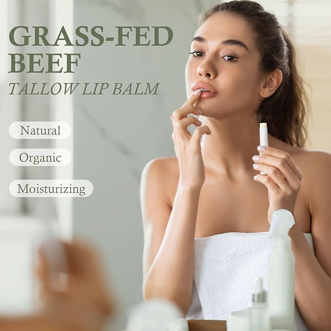 Tallow Lip Balm, Natural Lip Balm, Beef Tallow for Skin, Tallow Balm, All Natural Unscented 100% Grass Finished Beef Tallow Chapstick Organic Moisturizing Hydrates Dry Lips Moisturizer for Lip Care-VivaGrace Women