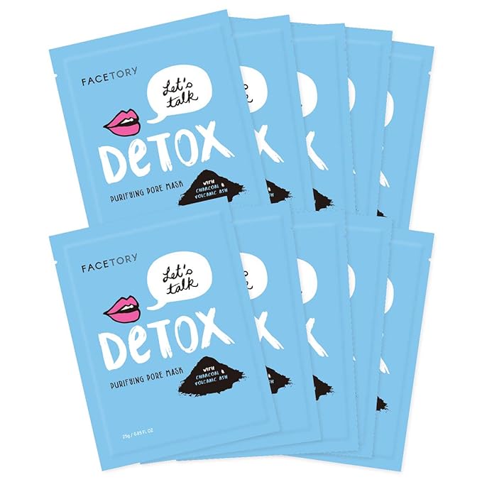 FACETORY K Beauty Face Mask Skin Care - LET'S TALK DETOX PURIFYING Sheet Mask with Charcoal & Volcanic Ash | Pore Refining Charcoal Face Mask (10 Pack)-VivaGrace Women