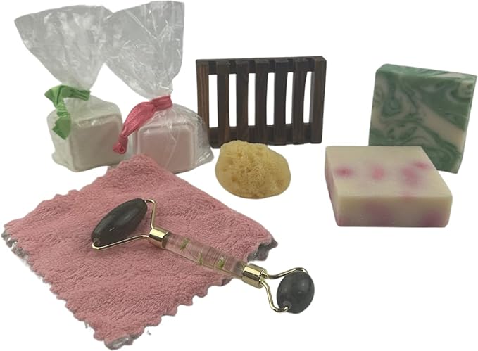 ModaMoo's Day Spa Gift Box Set. Cucumber Melon and Asian Tea Blossom Soaps, Jade Roller, Sea Sponge, and More-VivaGrace Women