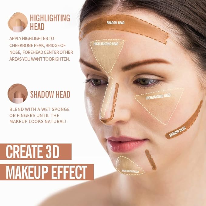 KIMUSE 2Color Dual Cream Contour Stick, Multi Blush & Contour Bronzer Stick, Long Lasting & Waterproof Contour Sticks Kit for Light Skin Face Makeup-VivaGrace Women