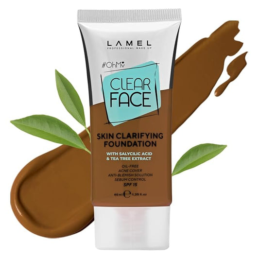 LAMEL OhMy Clear Face Full Coverage Foundation - Acne Coverage - Salicylic Acid & Tea Tree Extract - Dewy & Flawless Finish - Sensitive Skin Care - Organic & Oil-Free - 409, 1.35 fl.oz-VivaGrace Women