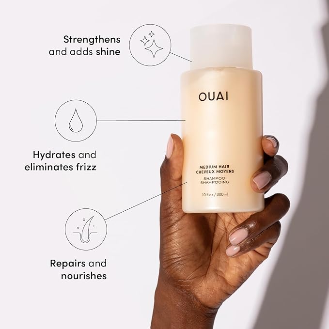 OUAI Medium Shampoo - Hydrating Shampoo with Coconut Oil, Babassu, Kumquat Extract and Keratin - Strengthens, Nourishes and Adds Shine - Paraben, Phthalate and Sulfate Free Hair Care Products (10 Oz)-VivaGrace Women