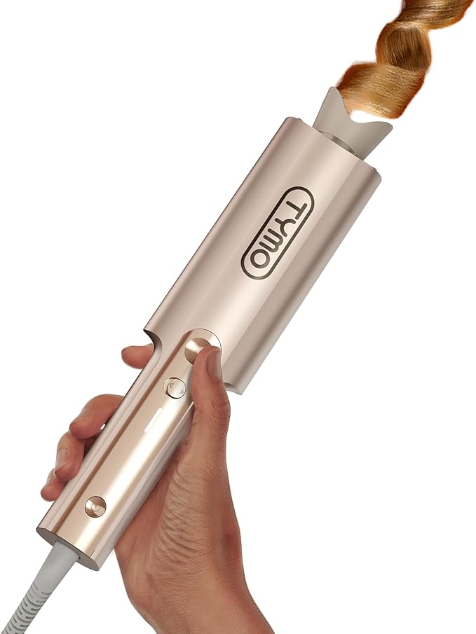 Upgraded Automatic Rotating Curling Iron - TYMO CurlPro Plus Long Barrel Curling Wand for Long Hair, Ceramic Hair Curler for Women, Anti-Scald, Tangle-Free, 600M Ionic, Dual Voltage, Gold, 1 1/4 Inch-VivaGrace Women