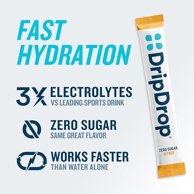 DripDrop Sugar Free Hydration Packets - Zero Citrus Variety Pack - Single Serve Electrolytes Powder Drink Mix - Cherry Limeade, Citrus, Orange, Strawberry Lemonade - Non-GMO, Gluten Free - 32 Sticks-VivaGrace Women