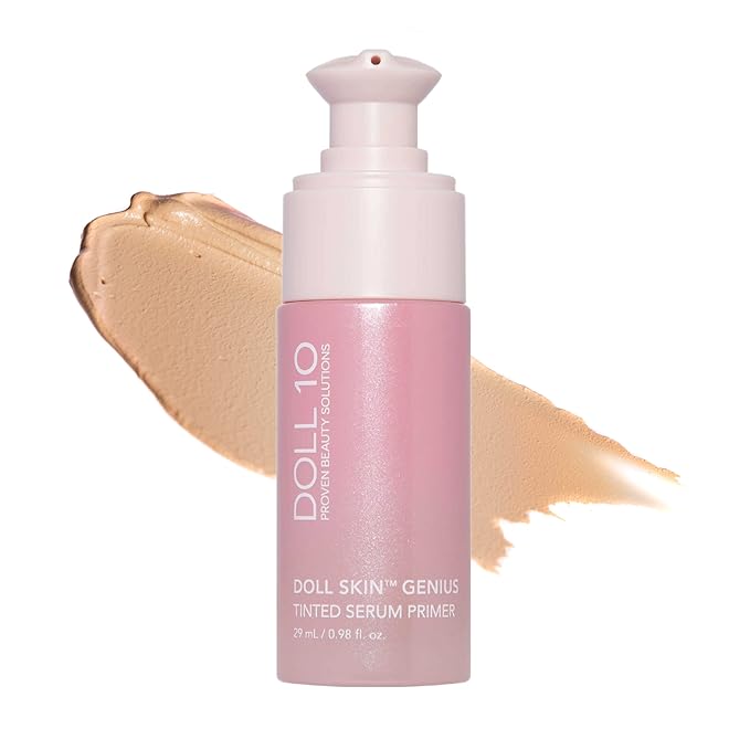 Doll 10 - Doll Skin Tinted Serum Primer - Blurs Color, Texture & Pores - Improves Skin While Wearing - Good for All Skin Types - Oil Free, Vegan, Cruelty Free & No Parabens (Light-Medium, 1 oz)-VivaGrace Women