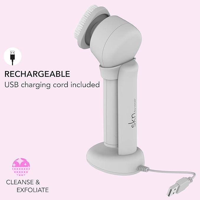 skn by conair Daily Glow Facial Cleansing Brush, All-in-One Facial Brush Includes 3 Interchangeable Attachments for Complete Cleansing, Exfoliation, and Rejuvenation-VivaGrace Women