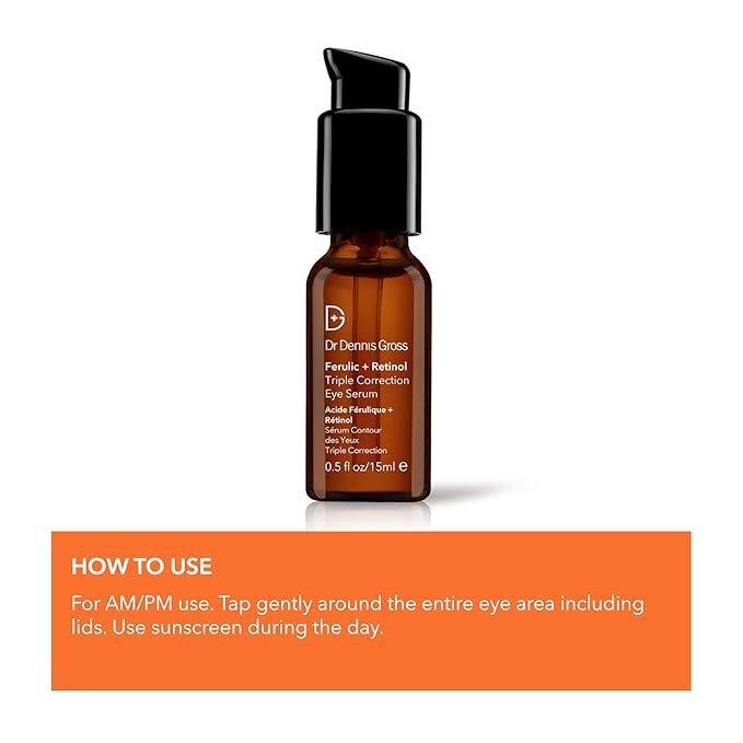Dr. Dennis Gross Ferulic + Retinol Triple Correction Eye Serum: for Wrinkles, Loss of Elasticity, and Rough Texture, 0.5 fl oz-VivaGrace Women