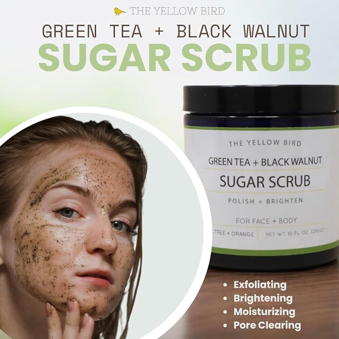 Natural Green Tea Sugar Scrub. Face, Body, and Foot Exfoliator. Helps with Moisturizing, Acne, Celluite, Wrinkles, and Exfoliating Dead Skin.-VivaGrace Women