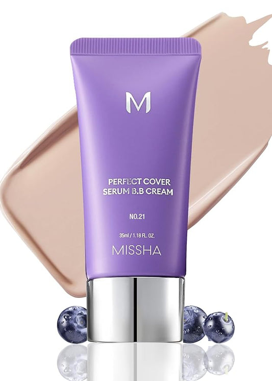 MISSHA M PERFECT COVER SERUM BB CREAM No.21 Light Beige - Light with Cool Undertone, BB Cream by Cardi B Pick, Skin Tint, Tinted Moisturizer, Skin Care Foundation Makeup, Korean Makeup,1.18 Fl oz-VivaGrace Women